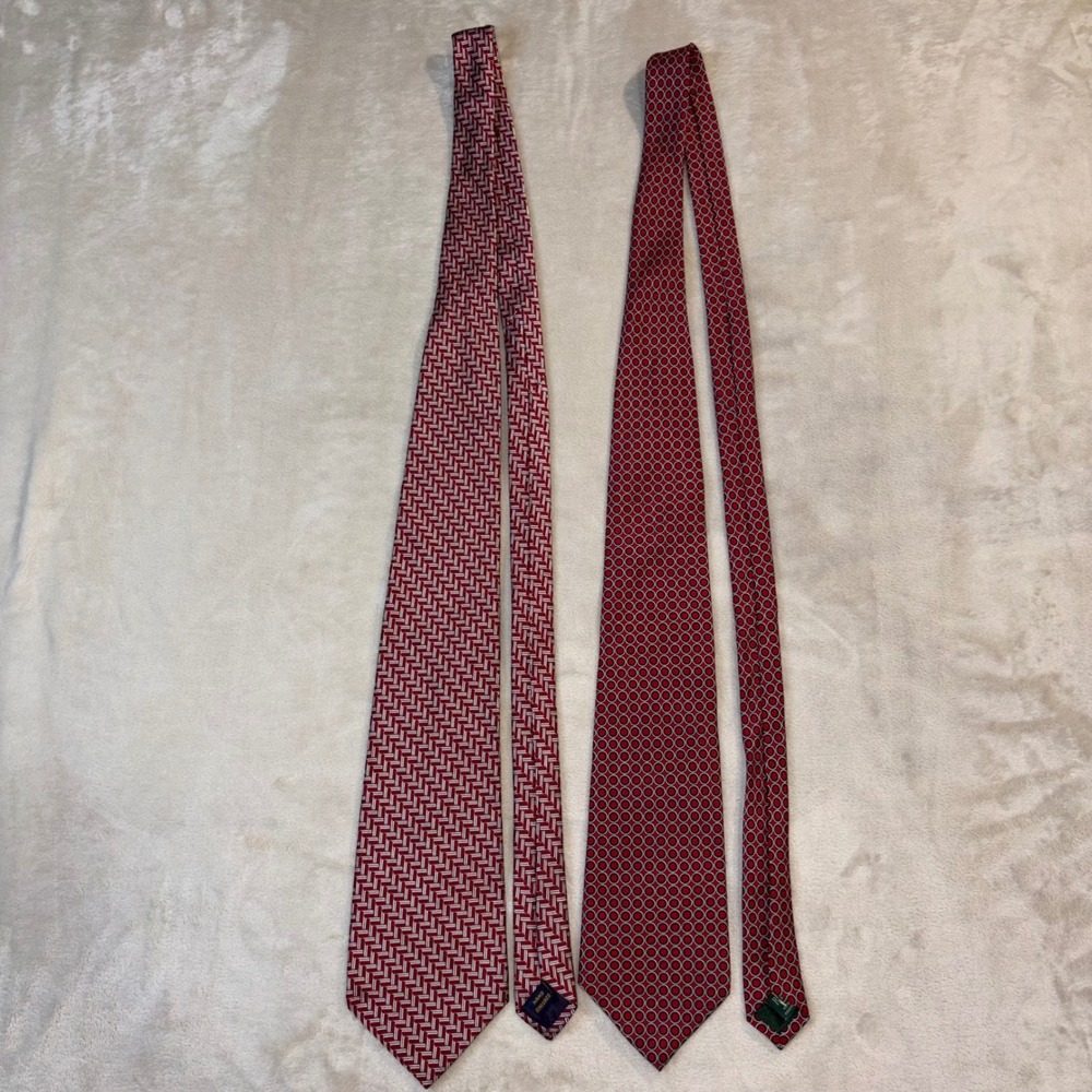 Polo Ralph Lauren Mens Silk Tie Lot Red Geometric Medallion 2 Piece Set
